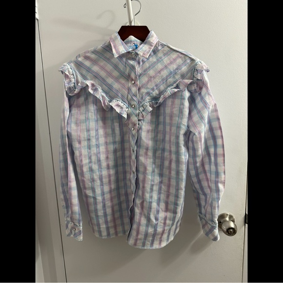 Miss Rodeo America ruffled pearl snap cowgirl western shirt 15/16 - Picture 2 of 9